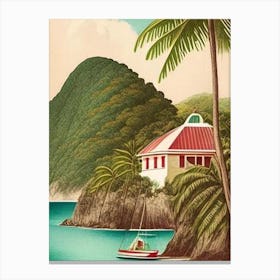 Bequia Island Saint Vincent And The Grenadines Vintage Sketch Tropical Destination Canvas Print