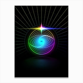 Neon Geometric Glyph in Candy Blue and Pink with Rainbow Sparkle on Black n.0108 Canvas Print