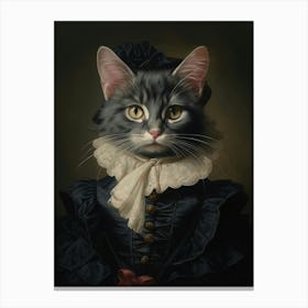 Black & Pink Cat Rococo Style 3 Canvas Print