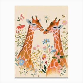 Folksy Floral Animal Drawing Giraffe 5 Canvas Print