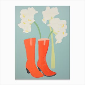 A Painting Of Cowboy Boots With Flowers, Pop Art Style 3 Canvas Print