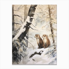 Winter Watercolour Weasel 4 Canvas Print