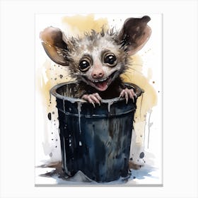 Adorable Chubby Possum In Trash Can 1 Canvas Print