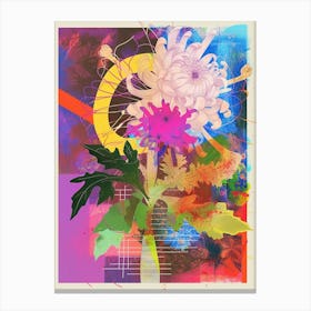 Chrysanthemum 2 Neon Flower Collage Canvas Print