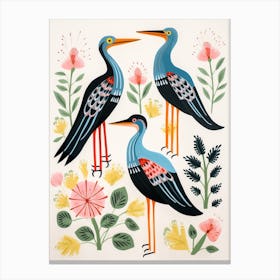 Folk Style Bird Painting Great Blue Heron 1 Canvas Print