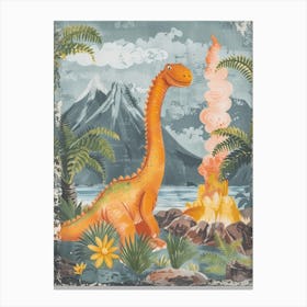 Dinosaur & A Bonfire Storybook Painting Canvas Print