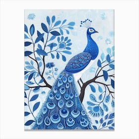 Folky Floral Peacock On A Tree Branch 2 Canvas Print