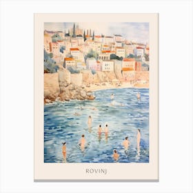 Swimming In Rovinj Croatia Watercolour Poster Canvas Print