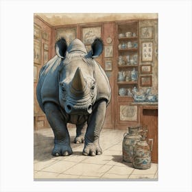 Rhino In A Shop Canvas Print