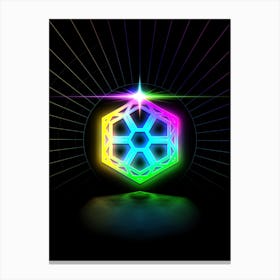 Neon Geometric Glyph in Candy Blue and Pink with Rainbow Sparkle on Black n.0070 Canvas Print