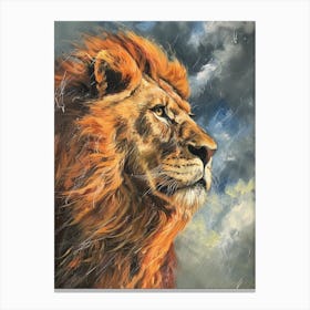 African Lion Facing A Storm Acrylic Painting 1 Canvas Print