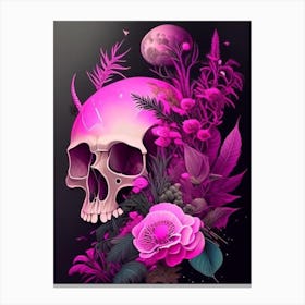 Skull With Cosmic Themes Purple Pink Botanical Canvas Print