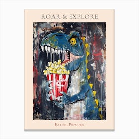 Paint Splash Dinosaur Eating Popcorn 3 Poster Canvas Print