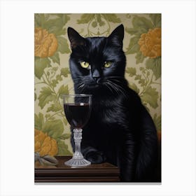 A Black Cat Holding A Glass Of Wine Painting Canvas Print