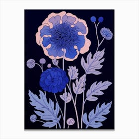 Blue Flower Illustration Scabiosa 2 Canvas Print