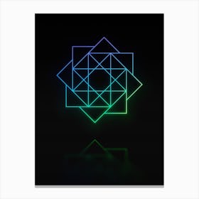 Neon Blue and Green Abstract Geometric Glyph on Black n.0468 Canvas Print