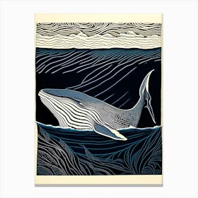 Vintage Whale Linocut 2 Canvas Print