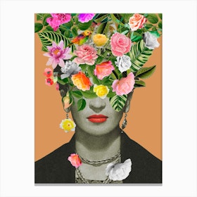 Frida Kahlo Floral Orange Canvas Print