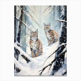 Winter Watercolour Bobcat Canvas Print