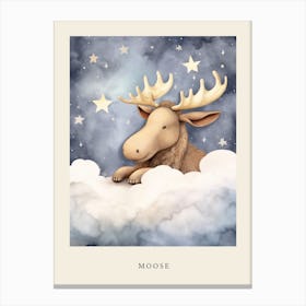 Sleeping Baby Moose Nursery Poster Canvas Print