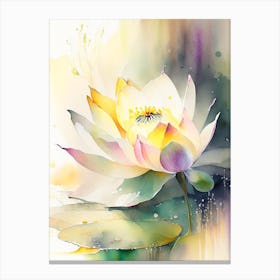 Lotus Flower In Garden Storybook Watercolour 2 Canvas Print