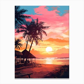 An Illustration In Pink Tones Of  Gili Trawangan Beach Indonesia 1 Canvas Print