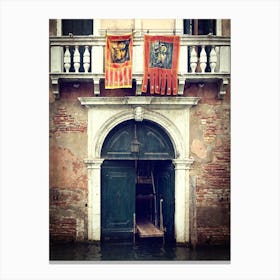 Venetian Flags & Canalside Entrance Canvas Print
