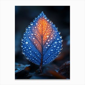 Blue Leaf With Water Droplets 9 Canvas Print