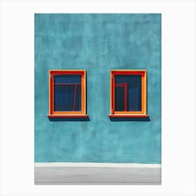 Two Windows On A Blue Wall Canvas Print