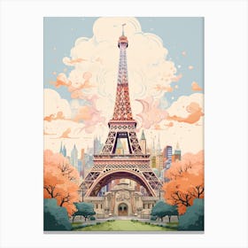 Eiffel Tower   Paris, France   Cute Botanical Illustration Travel 1 Canvas Print