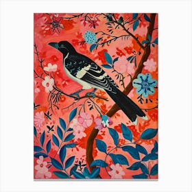 Floral Animal Painting Magpie 3 Canvas Print