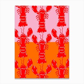 Lobster Repeat Red On Pink And Orange Canvas Print