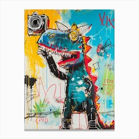 Abstract Colourful Dinosaur Taking A Photo On An Anologue Camera 1 Canvas Print