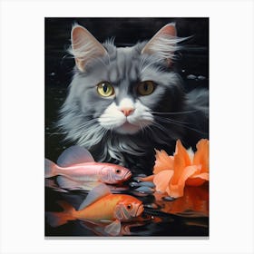Cat And Fish 5 Canvas Print