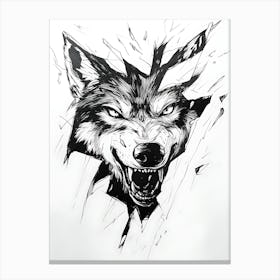 Angry Wolf Watching from Wall Hole 15 Canvas Print