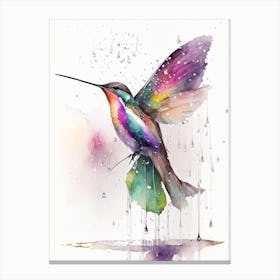 Hummingbird In Rain Cute Neon Canvas Print