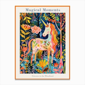 Floral Fauvism Style Unicorn In The Woodland 1 Poster Canvas Print