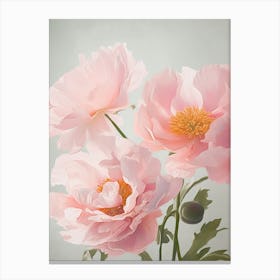 Peonies Flowers Acrylic Painting In Pastel Colours 1 Canvas Print