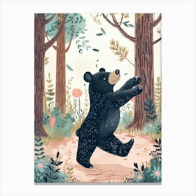 American Black Bear Dancing In The Woods Storybook Illustration 2 Canvas Print