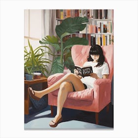 Girl Reading Books With Plants Canvas Print