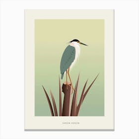 Minimalist Green Heron 3 Bird Poster Canvas Print