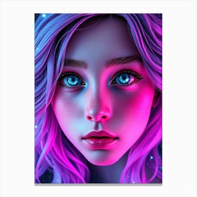 Girl With Blue Eyes in Neon Light Canvas Print