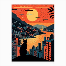 Rio De Janeiro, Brazil Skyline With A Cat 2 Canvas Print