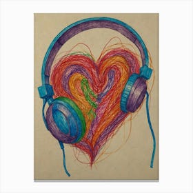 Heart With Headphones Canvas Print