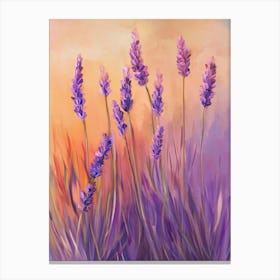 Lavender Flowers Apricot Orange Background Watercolor 1 Canvas Print