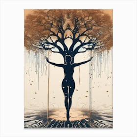 Tree Of Life and Woman Silhouette Watercolor Dripping Canvas Print