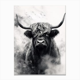 Black & White Illustration Of Highland Bull Canvas Print