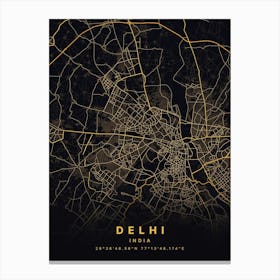 Delhi Black And Gold Map Canvas Print