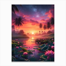 Beautiful Lotus Lake Landscape 7 Canvas Print