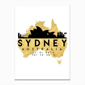 Sydney Australia Silhouette City Skyline Map Canvas Print